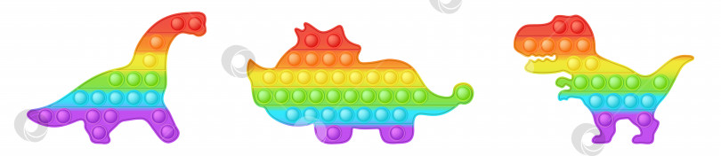 Скачать Набор форм динозавра - это модные радужные игрушки-непоседы. Захватывающая антистрессовая игрушка ярких цветов. Пузырчатый сенсорный модный попит для детей. Векторная иллюстрация, выделенная на белом фоне. фотосток Ozero
