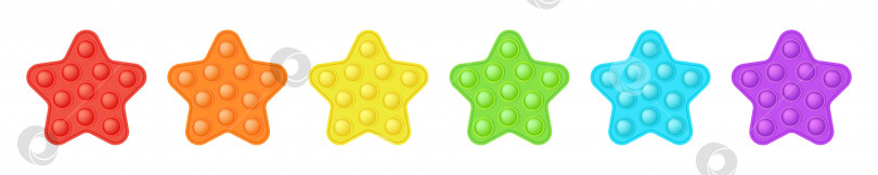Скачать Набор попить звездочек в стиле модной силиконовой игрушки-непоседы. Захватывающая игрушка-антистресс в ярких цветах - красном, оранжевом, синем, зеленом, желтом, фиолетовом. Мыльные пузыри - это для детей. Изолированная векторная иллюстрация. фотосток Ozero