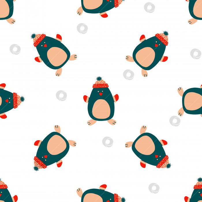 Скачать Бесшовный векторный узор Нового года и Рождества в стиле скандинавского простого ручного рисования. Традиционный праздник милого пингвина, носков, северного оленя. Яркий орнамент для принта, обертки, текстиля, ткани фотосток Ozero