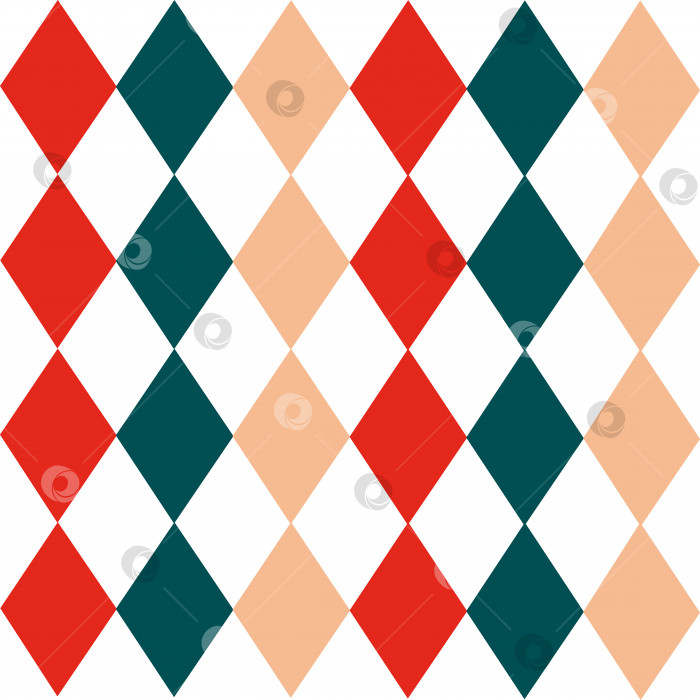 Скачать Бесшовный рождественский узор Argyle - выполнен из повторяющихся красных, зеленых и бежевых бриллиантов. Выполнен в традиционном скандинавском стиле ручного рисования. Используется в качестве принта на ткани, оберточной бумаге, обоях и декоре фотосток Ozero