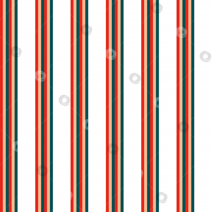 Скачать Бесшовный векторный узор из узких полос красного, зеленого и бежевого цветов на белом фоне. Выполнен в минималистичном стиле ручного рисования. Используется в качестве принта для ткани, оберточной бумаги, обоев и декора. фотосток Ozero