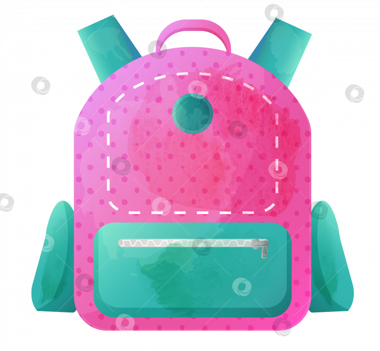 Скачать Розовая школьная сумка с зелеными карманами. фотосток Ozero