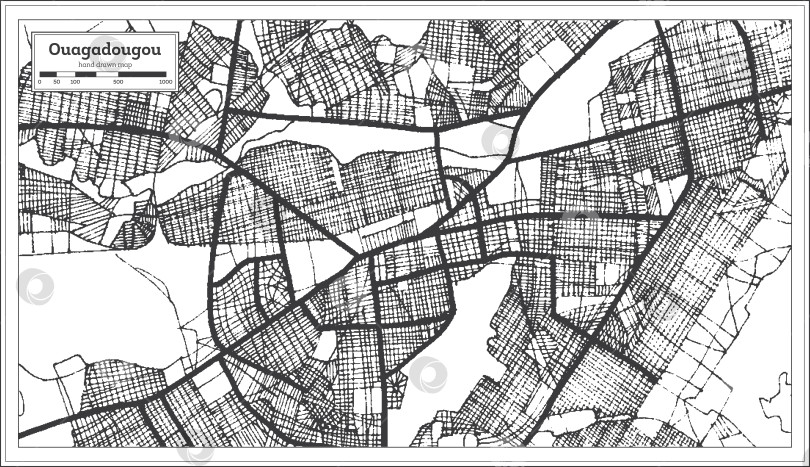 Скачать Карта города Уагадугу, Буркина-Фасо, черно-белая. Схема города. фотосток Ozero