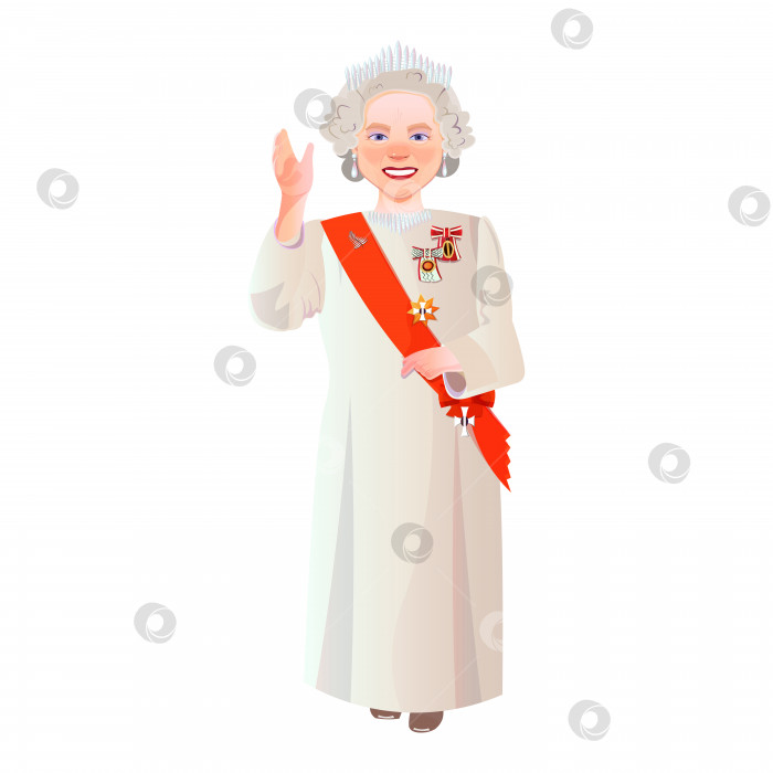 Скачать Лондон, Соединенное Королевство - 16 февраля 2022 года: векторный церемониальный портрет королевы Елизаветы II в полный рост. Празднование платинового юбилея королевы. фотосток Ozero