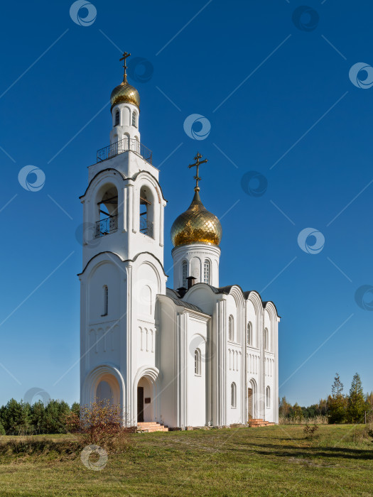 Скачать Владимирская церковь в деревне Стуковоло Псковской области под ярким осенним небом фотосток Ozero