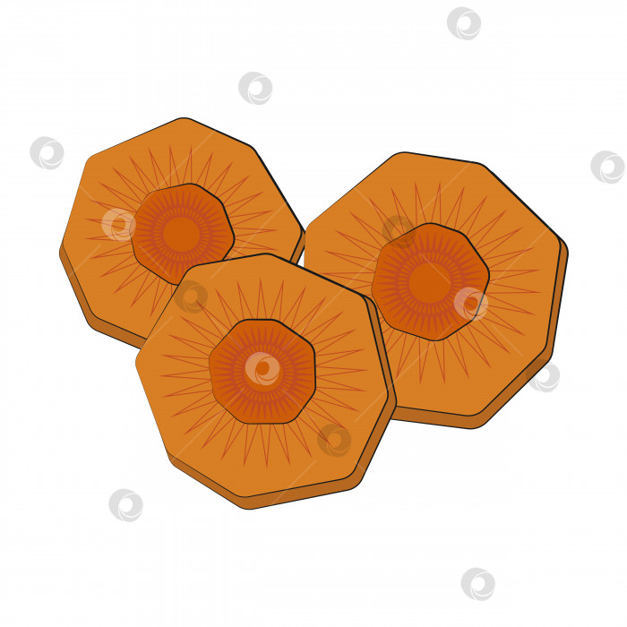 Скачать Морковь нарезать кружочками или ломтиками. Сочный сырой овощ для здорового образа жизни. Ингредиент для восточного супа рамен. Векторная иллюстрация в мультяшном стиле, изолированная на белом фоне фотосток Ozero