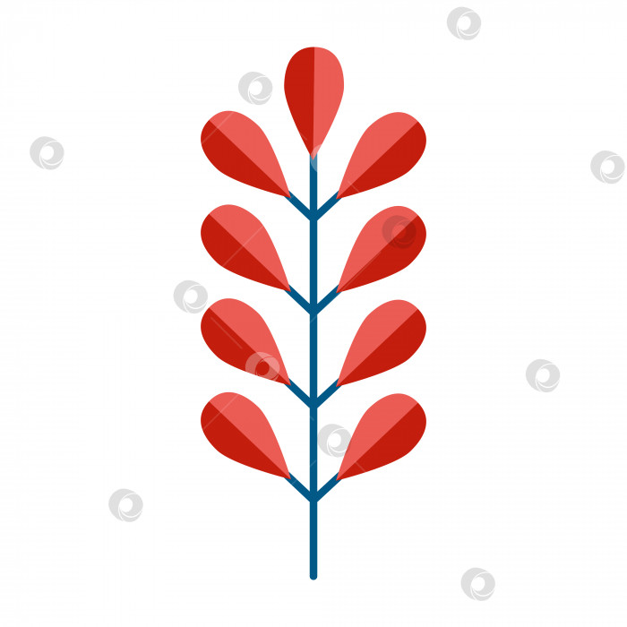 Скачать Простая минималистичная сине-зеленая ветка с красными листьями. Цветочная коллекция элегантных растений для сезонного оформления. Стилизованные значки ботаники. Стоковая векторная иллюстрация в плоском стиле, изолированная на белом фоне фотосток Ozero