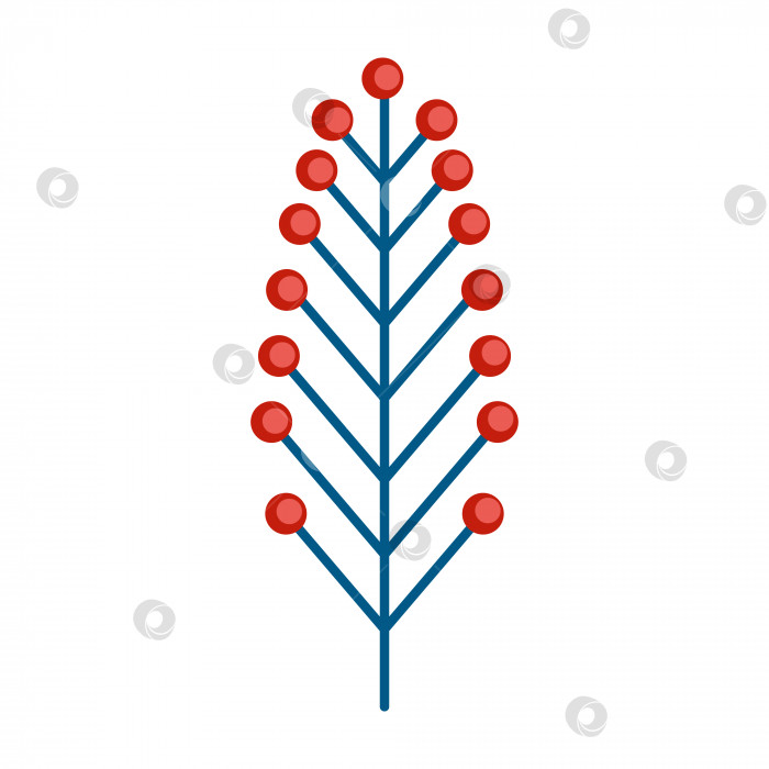 Скачать Простая минималистичная сине-зеленая ветка с красными ягодами. Цветочная коллекция элегантных растений для сезонного оформления. Стилизованные значки ботаники. Стоковая векторная иллюстрация в плоском стиле, изолированная на белом фоне фотосток Ozero