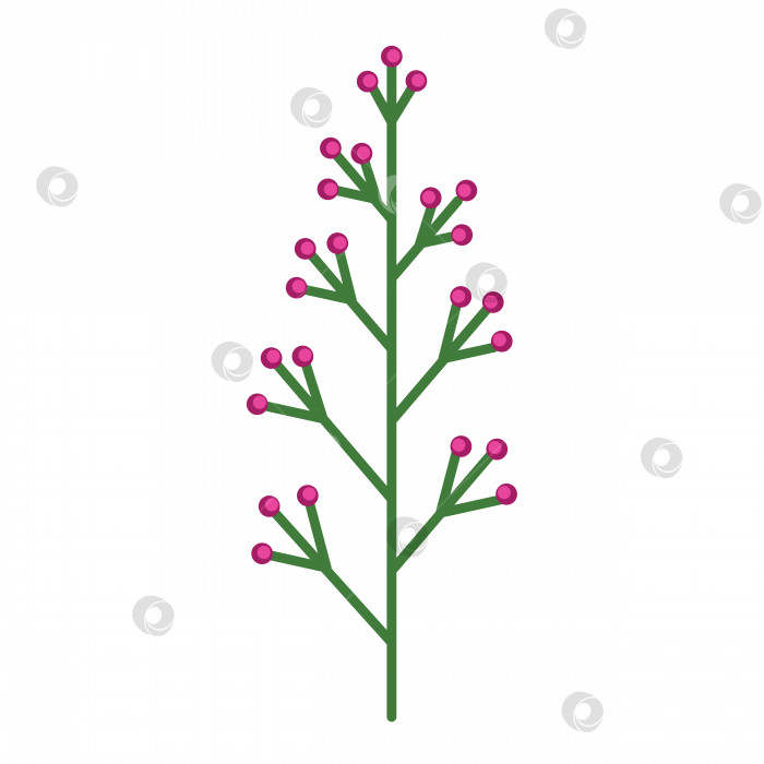 Скачать Простая минималистичная ярко-зеленая ветка с розовыми ягодами. Цветочная коллекция красочных растений для сезонного украшения. Стилизованные значки ботаники. Стоковая векторная иллюстрация в плоском стиле фотосток Ozero