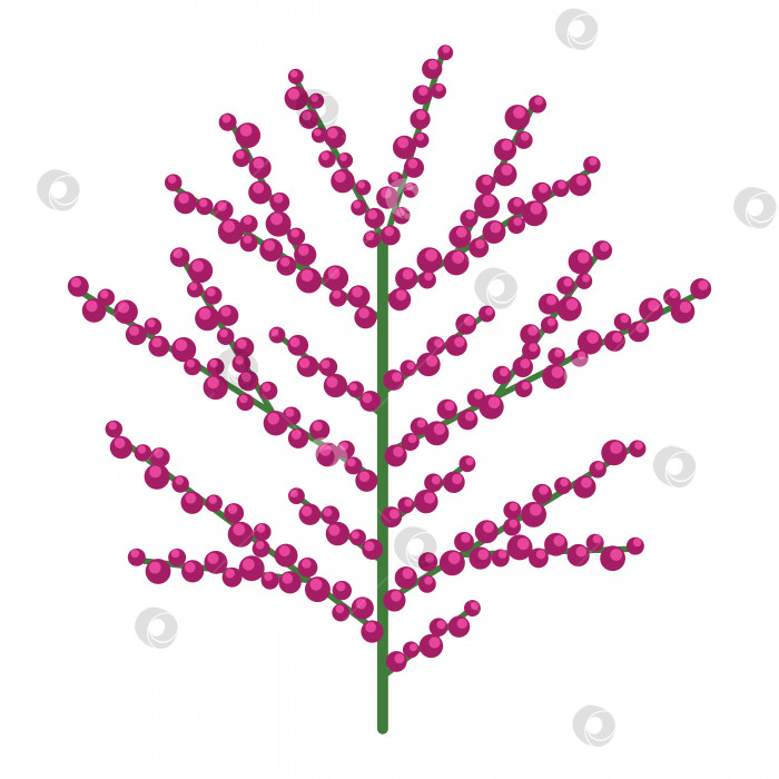 Скачать Простая минималистичная ярко-зеленая ветка с розовыми ягодами. Цветочная коллекция красочных растений для сезонного украшения. Стилизованные значки ботаники. Стоковая векторная иллюстрация в плоском стиле фотосток Ozero