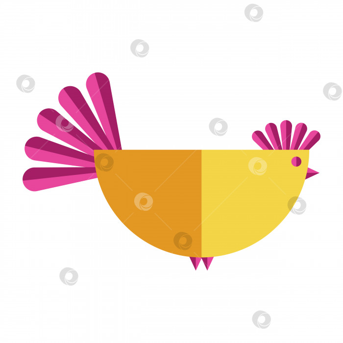 Скачать С Пасхой милого цыпленка с геометрическими элементами. Праздничная открытка в ярких цветах - розовом и желтом. Квадратный формат, векторные плоские иллюстрации, выделенные на белом фоне. фотосток Ozero