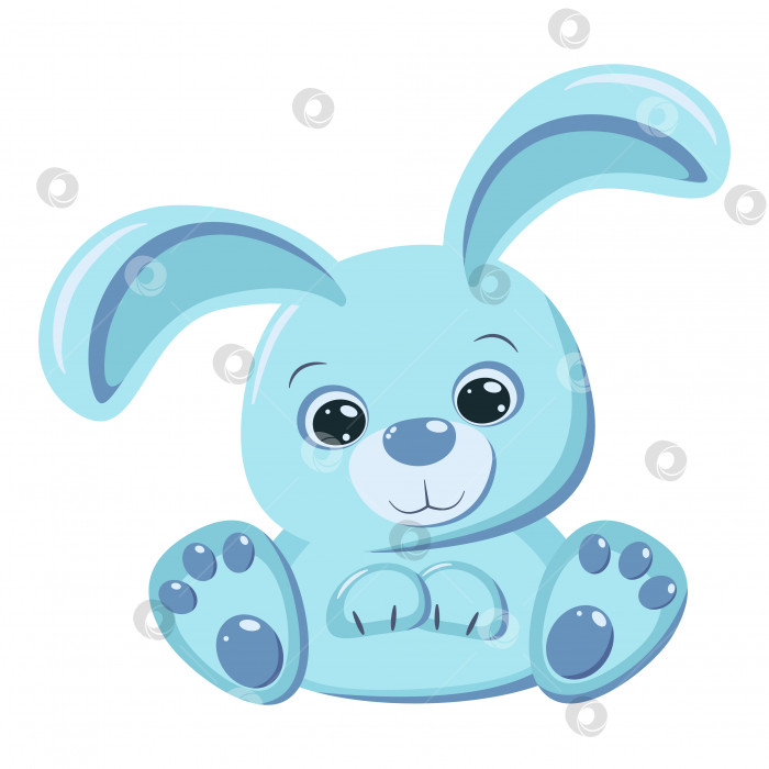 Скачать Милый голубой аквамариновый кролик, изолированный на белом фоне. Поздравительная открытка с Пасхой или баннер с Новым годом с зайчиком нежных цветов. Квадратный формат, векторная иллюстрация в плоском мультяшном стиле фотосток Ozero
