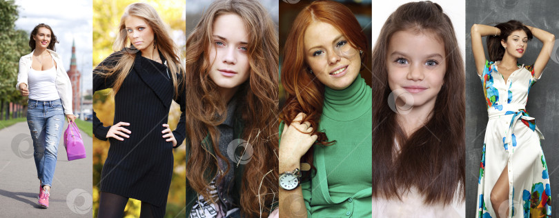 Скачать Коллаж счастливых молодых женщин фотосток Ozero