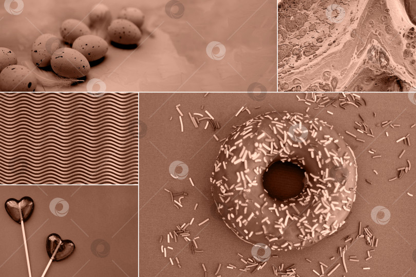 Скачать Коллаж, демонстрирующий модный цвет 2025 года - мусс мокко. Трендовый цвет 2025 года. фотосток Ozero