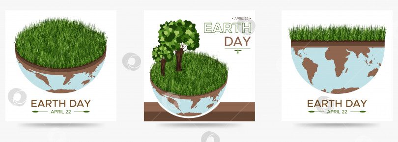 Скачать Happy Earth day - набор векторных эко-иллюстраций деревьев, иллюстрирующих экологическую концепцию спасения мира. Концептуальное видение на тему спасения планеты. Подходит для поздравительной открытки, социального плаката, баннера. фотосток Ozero