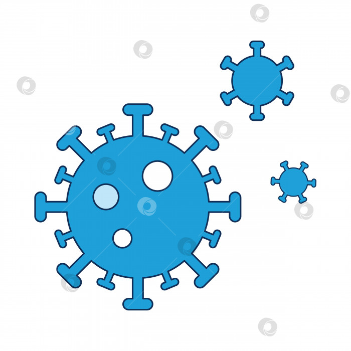 Скачать Значок коронавируса COVID-19 - шаблон медицинского плаката в синих тонах. Клетка возбудителя респираторного гриппа. Векторная иллюстрация, изолированная на белом фоне. фотосток Ozero