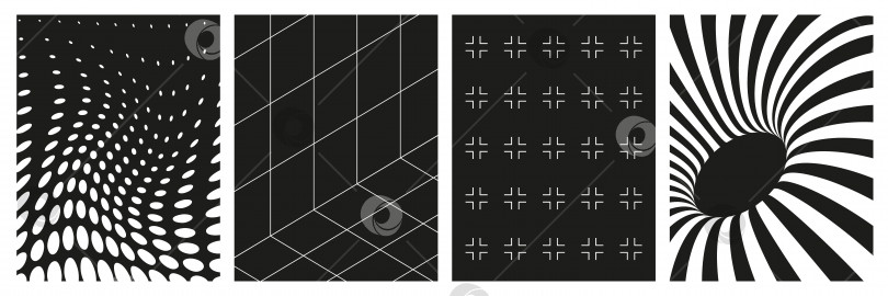 Скачать Набор фонов геометрической каркасной сетки белого цвета на черном фоне. фотосток Ozero
