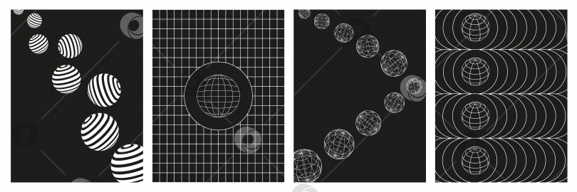 Скачать Набор фонов геометрической каркасной сетки белого цвета на черном фоне. фотосток Ozero