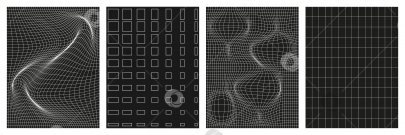 Скачать Набор фонов геометрической каркасной сетки белого цвета на черном фоне. фотосток Ozero