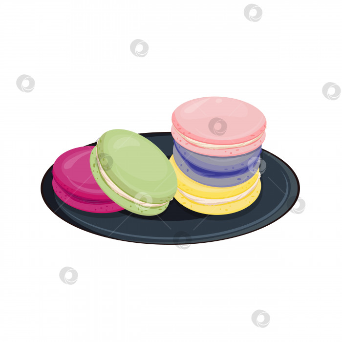 Скачать Векторная иллюстрация вкусных красочных миндальных печений. Вкусная еда на тарелках. фотосток Ozero