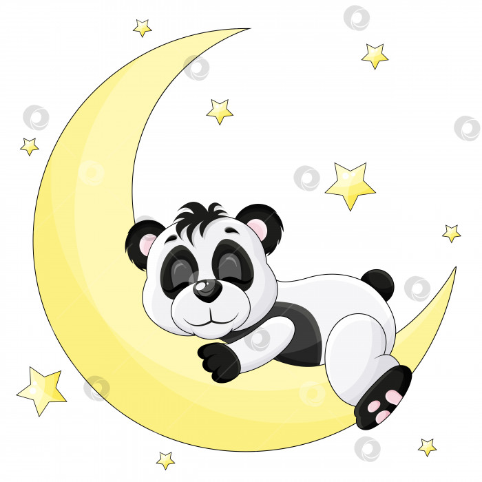 Скачать милая маленькая панда спит на Луне с закрытыми глазами и свисающими лапами фотосток Ozero