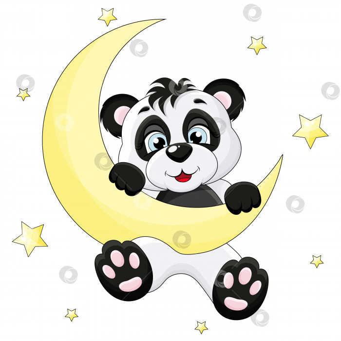 Скачать милая маленькая панда скатывается вниз, зависает на луне и улыбается фотосток Ozero