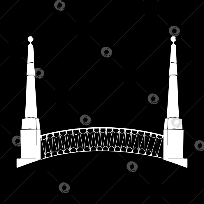 Скачать Чугунный мост ночью в Санкт-Петербурге. Векторный черно-белый рисунок фотосток Ozero