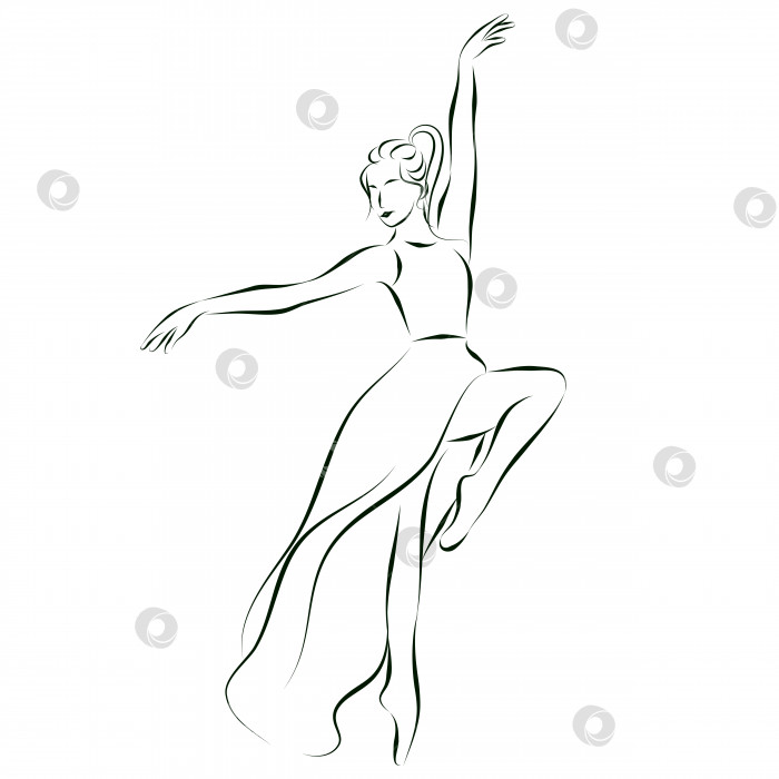 Скачать эскизный рисунок элегантной танцовщицы в танце, балерины в длинном платье фотосток Ozero