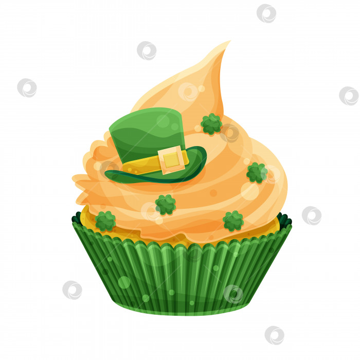 Скачать Кекс на день Святого Патрика, зеленая шляпа и клевер, праздничный кекс фотосток Ozero