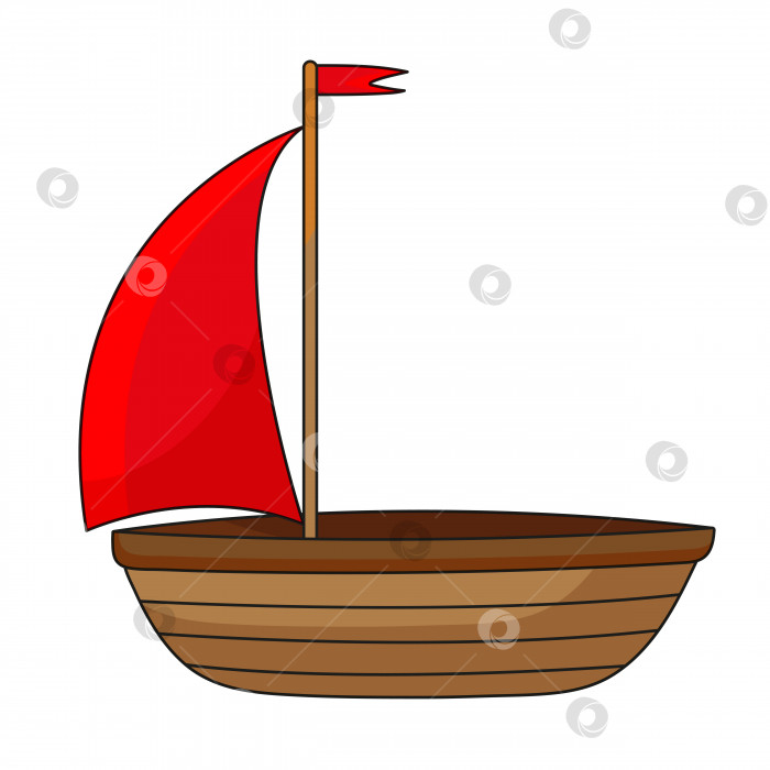 Скачать векторная иллюстрация деревянной лодки с парусом, алые паруса, рисование от руки фотосток Ozero