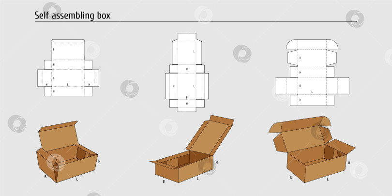 Скачать Простая схема шаблона коробки для самостоятельной сборки. Макет коробки для лазерной резки. Три типа коробок фотосток Ozero