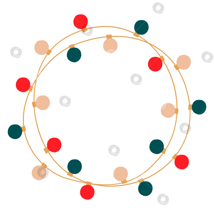 Скачать Рождественская гирлянда из разноцветных лампочек в виде запутанного круга. Светящееся рождественское праздничное украшение в виде гирлянды с подвесными ретро-лампочками для праздничных открыток, баннеров, плакатов, Интернета. Векторная иллюстрация фотосток Ozero