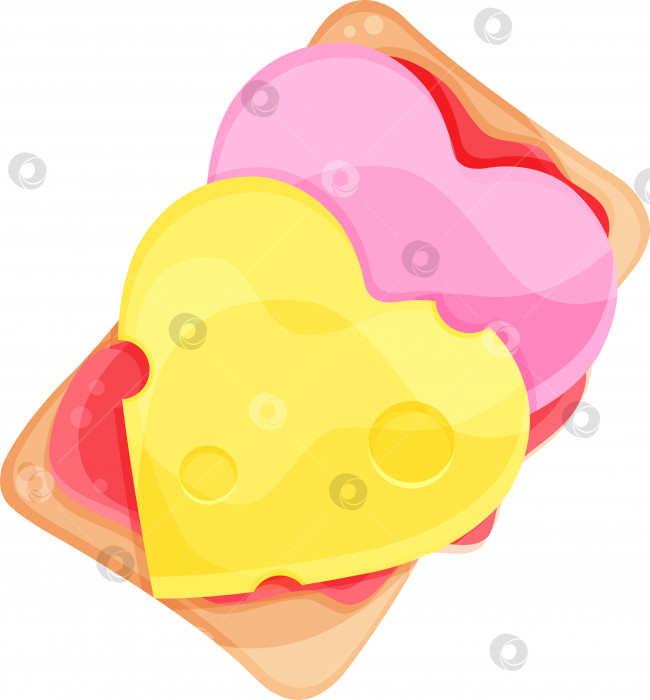 Скачать векторная иллюстрация бутерброд с сыром и колбасой, романтический завтрак, иллюстрация еды фотосток Ozero