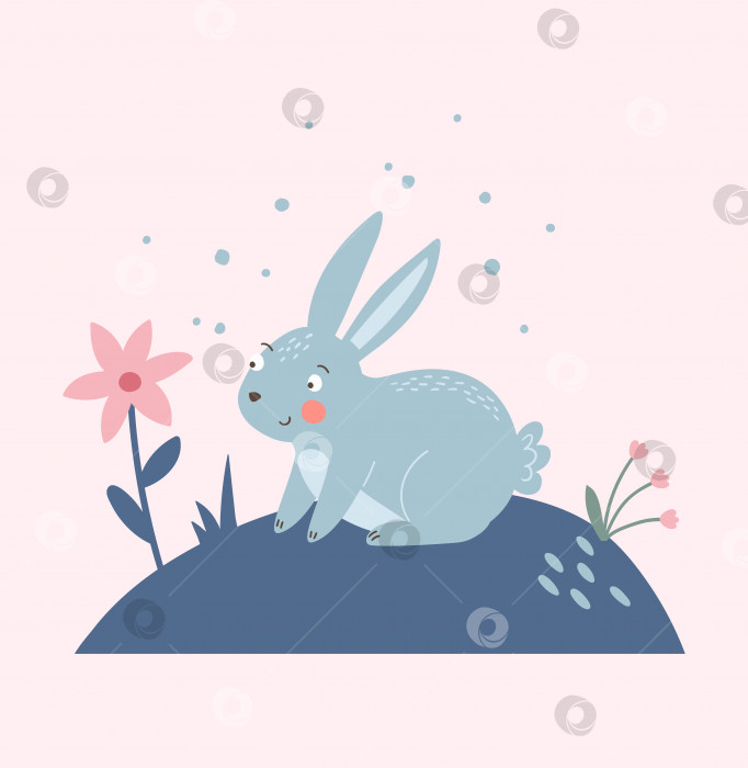 Скачать Векторный рисунок милого кролика и цветов. фотосток Ozero