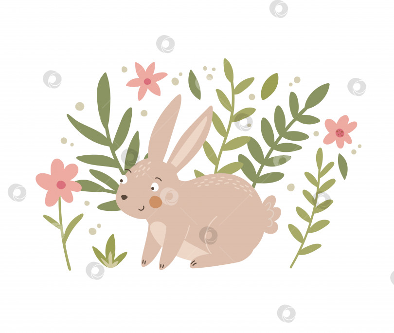 Скачать Композиция с кроликом, листьями и цветочными элементами фотосток Ozero