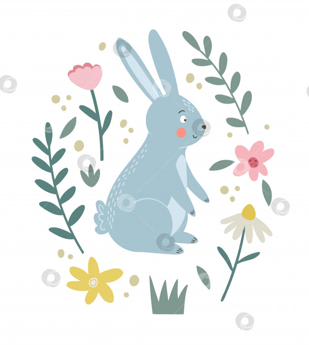 Скачать Векторная иллюстрация кролик в цветочной рамке фотосток Ozero