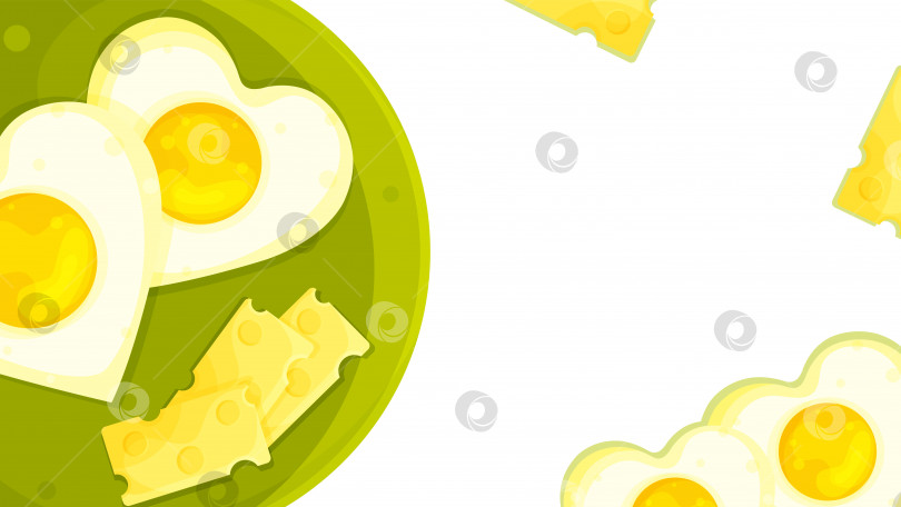 Скачать яркий векторный кулинарный фон, романтический завтрак, омлет с сыром, романтический плакат фотосток Ozero