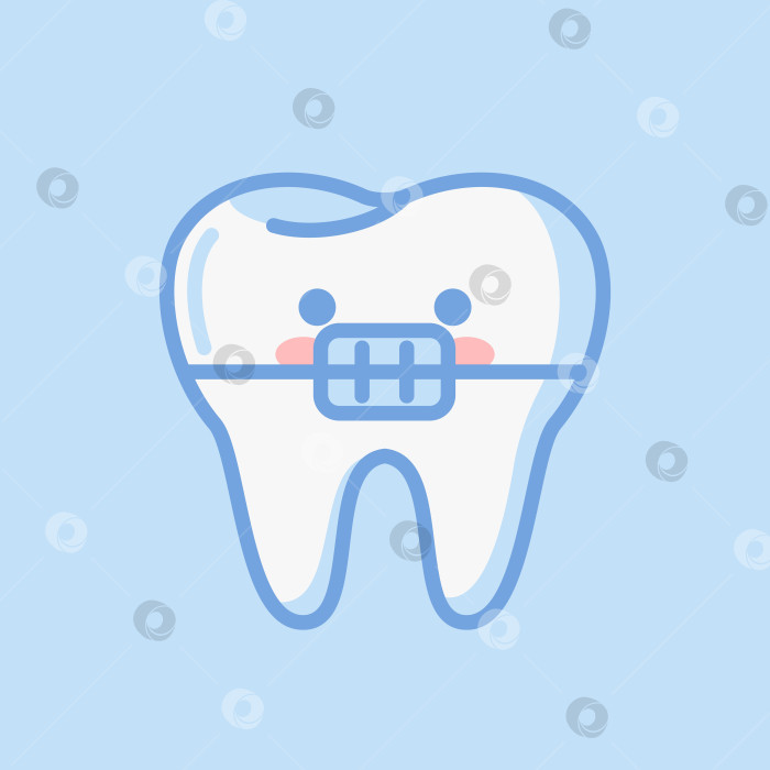 Скачать Очаровательный персонаж, зуб с брекетами. кавайный стиль. Эта векторная иллюстрация имеет плоский дизайн и идеально подходит для наклеек, книг или в качестве элемента дизайна. Идеально подходит для шаблонов медицинских брошюр. фотосток Ozero