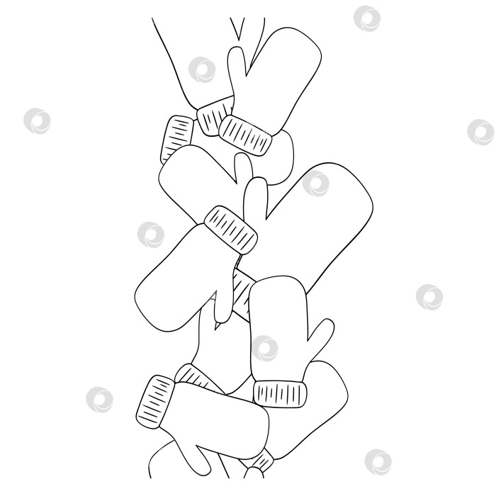 Скачать Векторная вертикальная бесшовная рамка с теплыми варежками на прозрачном фоне. Теплая вязаная зимняя одежда, дизайн веб-баннера, принт, праздник фотосток Ozero