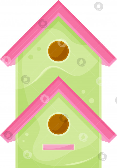 Скачать векторная иллюстрация милый зеленый деревянный скворечник, соседи, маленький деревянный домик, весенняя иллюстрация фотосток Ozero