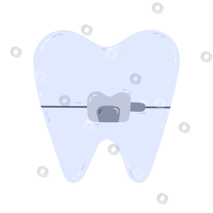 Скачать Прекрасный мультяшный зуб с брекетами. Модный нарисованный от руки зуб с брекетами как концепция ортопедии и лечения прикуса. Клипарт для лечения полости рта и медицинских процедур, выделенный на белом фоне. фотосток Ozero
