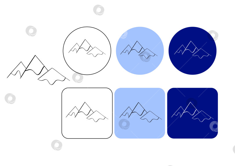 Скачать Векторный рисунок черной линией с выделенными тремя горными вершинами. Векторный графический линейный логотип с татуировкой горных вершин, принтом, рисунком, элементом плаката фотосток Ozero