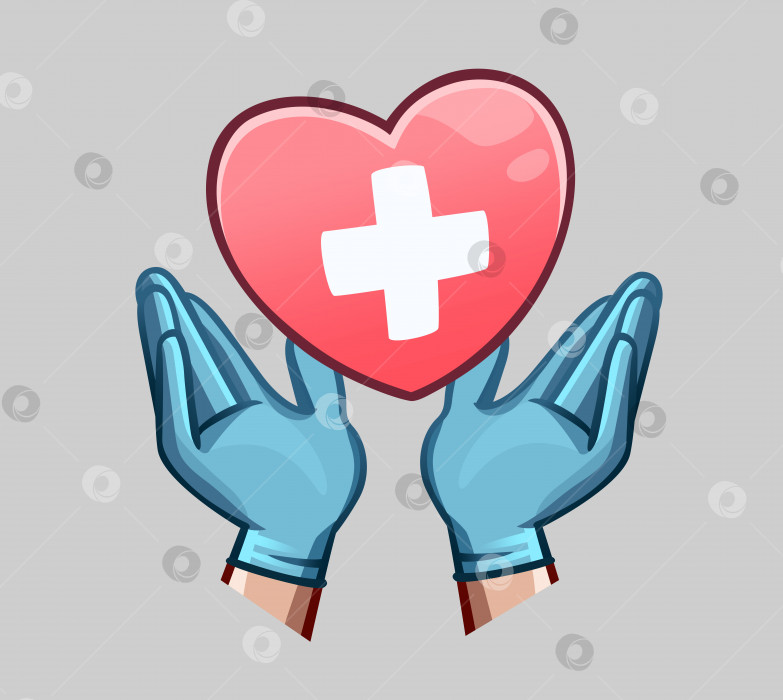 Скачать Руки в медицинских перчатках и сердце с крестом фотосток Ozero