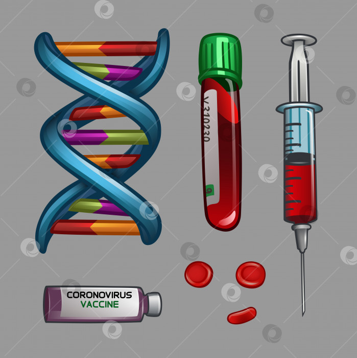 Скачать Набор иконок коронавируса. ДНК. Шприц. Вакцина. Вирусный тест фотосток Ozero