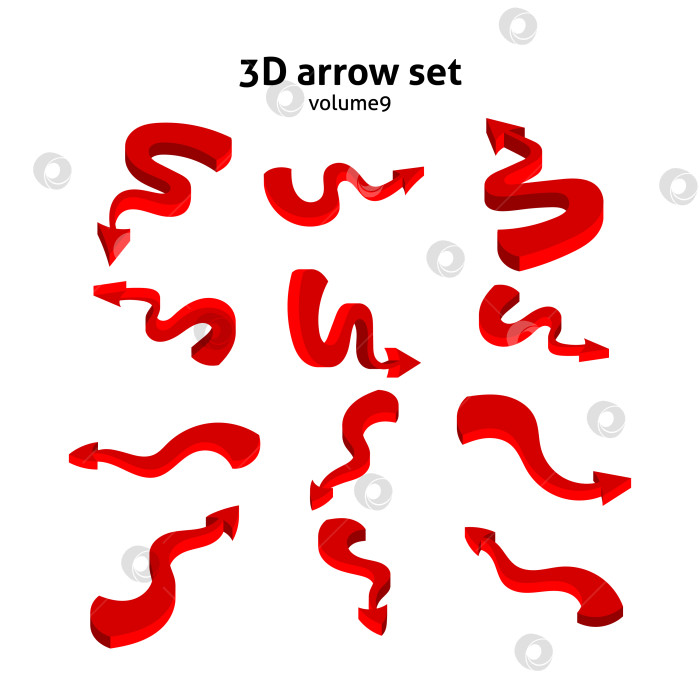 Скачать Коллекция трехмерных красных стрелок, выделенных на белом фоне. Набор информационных указателей. Векторная иллюстрация. фотосток Ozero