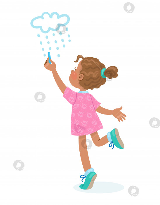 Скачать Милая маленькая девочка рисует дождь фотосток Ozero