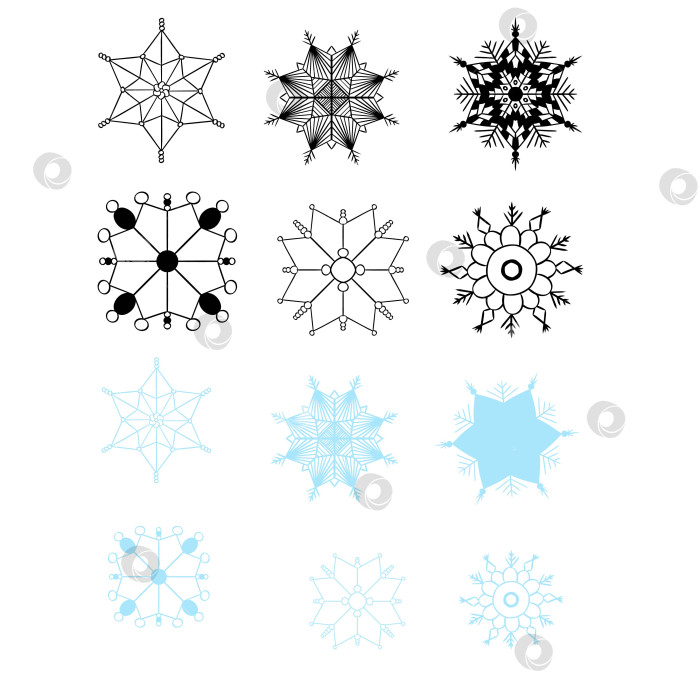 Скачать Набор графических линий в виде снежинок. Векторный дизайн в виде снежинок с Рождеством, редактируемый значок обводки. Простые черные линии в виде снега, бесшовные векторные значки в виде снежинок. фотосток Ozero