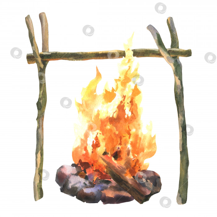 Скачать Палочки с узелками для подвешивания казана над огнем. Акварельная иллюстрация, выделенная на белом фоне. фотосток Ozero