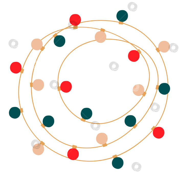 Скачать Рождественская гирлянда из разноцветных лампочек в виде запутанного круга. Светящаяся рождественская гирлянда с подвесными ретро-лампочками для праздничных открыток, баннеров, плакатов, Интернета. Векторная иллюстрация фотосток Ozero