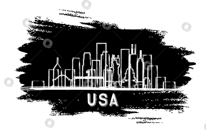 Скачать Силуэт города на горизонте в США. Нарисованный от руки эскиз. фотосток Ozero